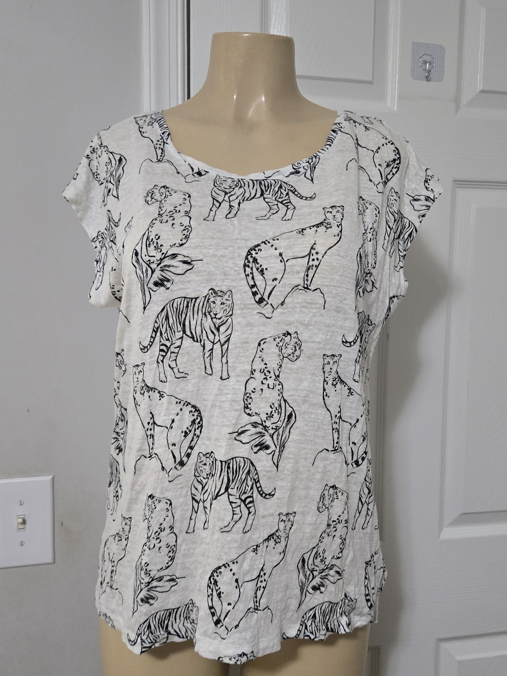 Cynthia Rowley White Tee with Black Animal Sketch Print